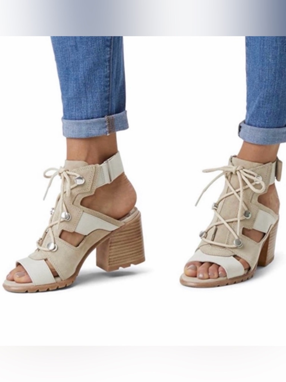 Sorel Nadia Strappy Lace-Up Suede Sandals Ancient Fossil - NWOT